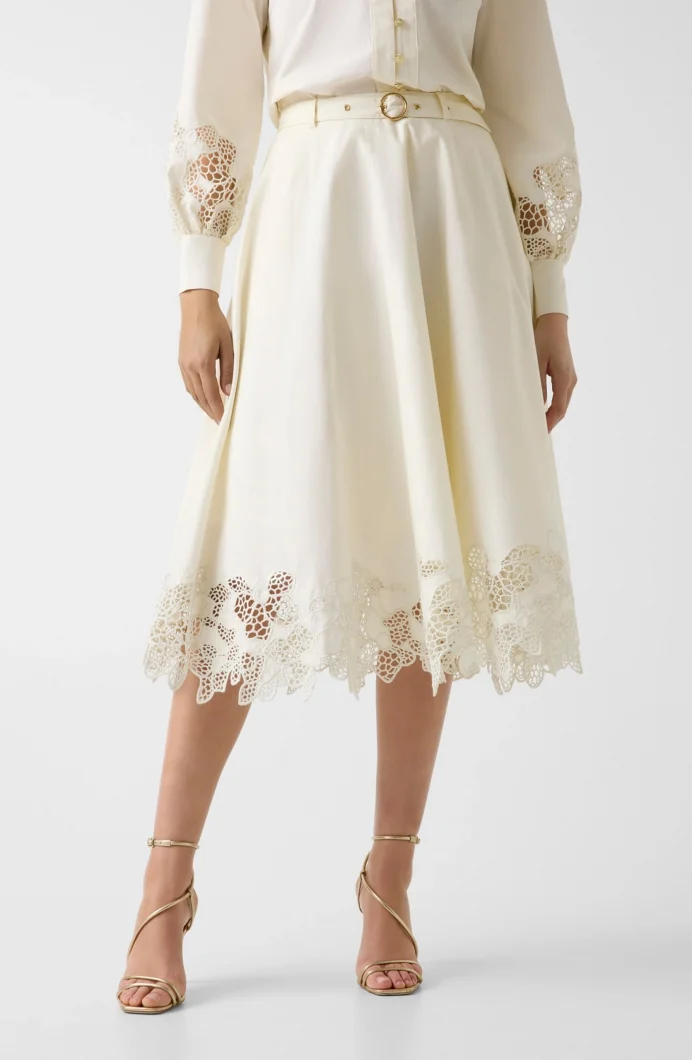 Guess Sonia Nakışlı Midi Kadın Krem Etek W6GDA3W2726-G053