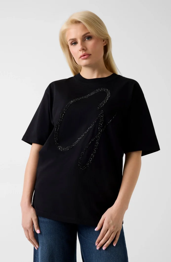 Guess Kısa Kollu Bisiklet Yaka Maxi G Zımbalı Kadın Siyah T-shirt W6GI39K3478-JBLK