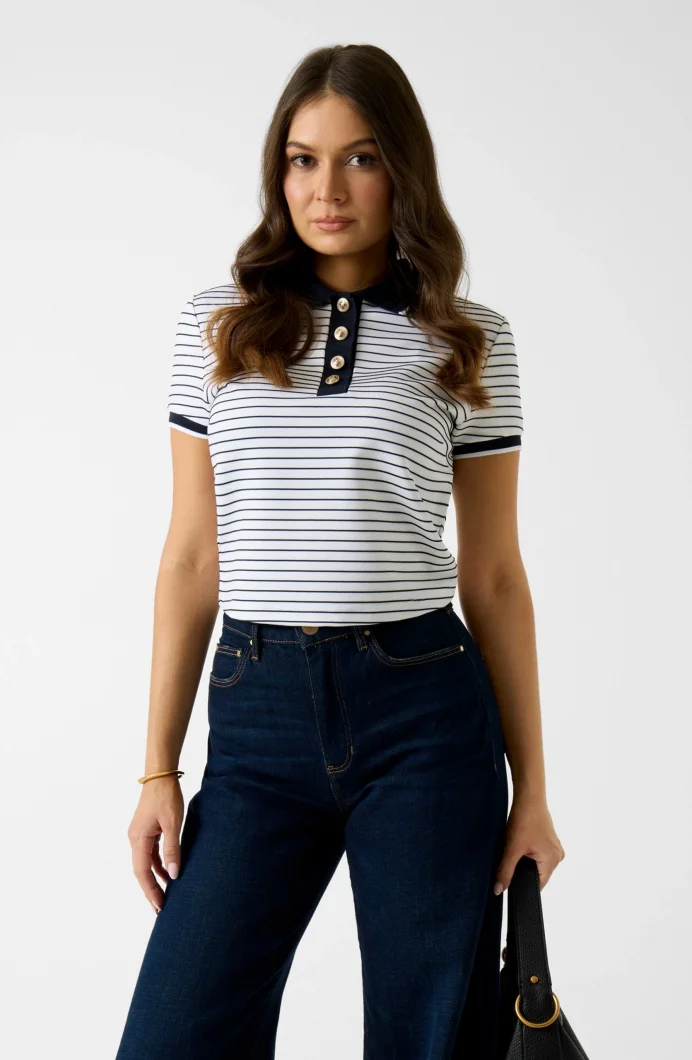 Guess Kısa Kollu Polo Yaka Alphonsine Çizgili Kadın Çok Renkli Polo T-shirt W6GP17K2946-S0AK