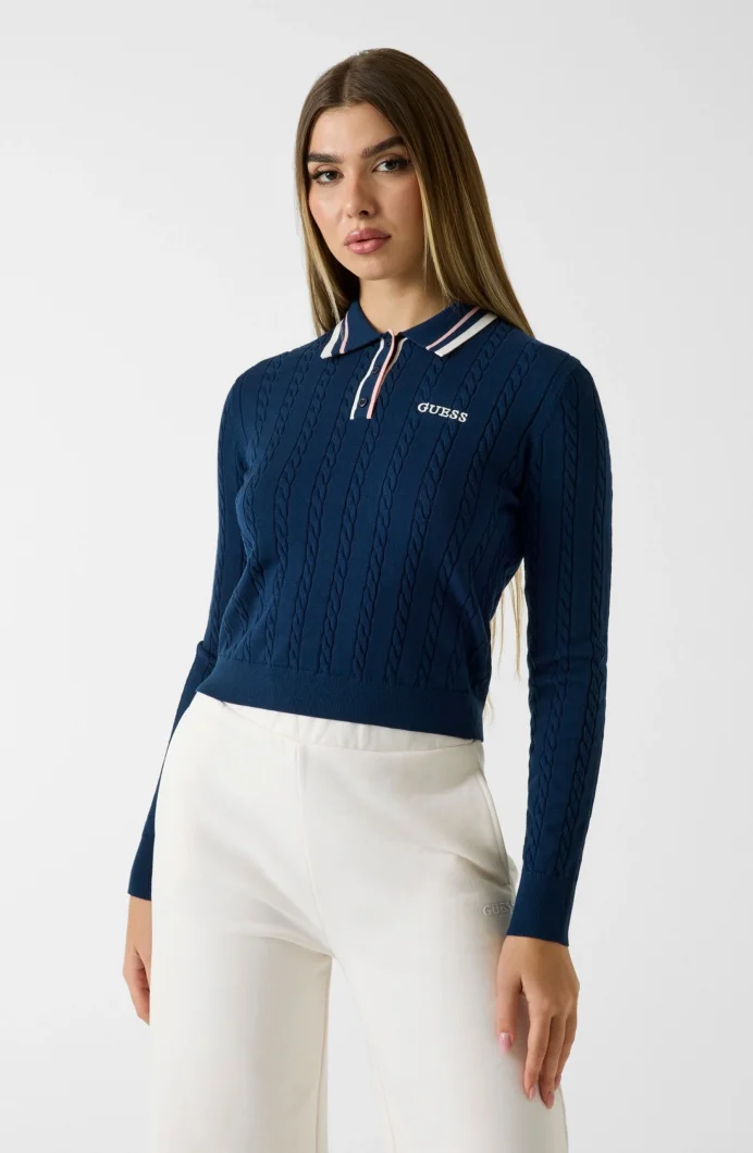 Guess Shari Polo Yakalı Triko Kadın Mavi Triko V6RR01Z4652-G7R1