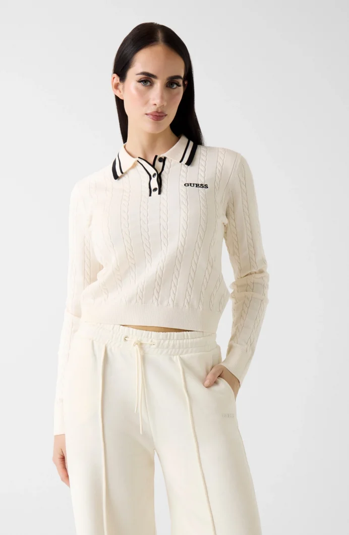 Guess Shari Polo Yakalı Triko Kadın Beyaz Triko V6RR01Z4652-G1O6