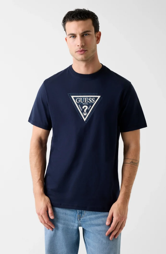 Guess Kısa Kollu Bisiklet Yaka Terry Logolu Erkek Lacivert T-shirt M6RI23K8FQ4-G7V2