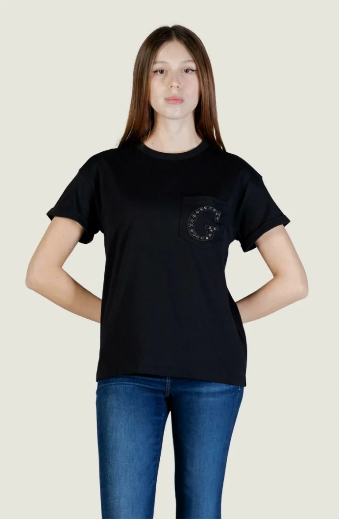 Guess Kısa Kollu Bisiklet Yaka Cepli G Logolu Kadın Siyah T-shirt W6GI17K3037-JBLK