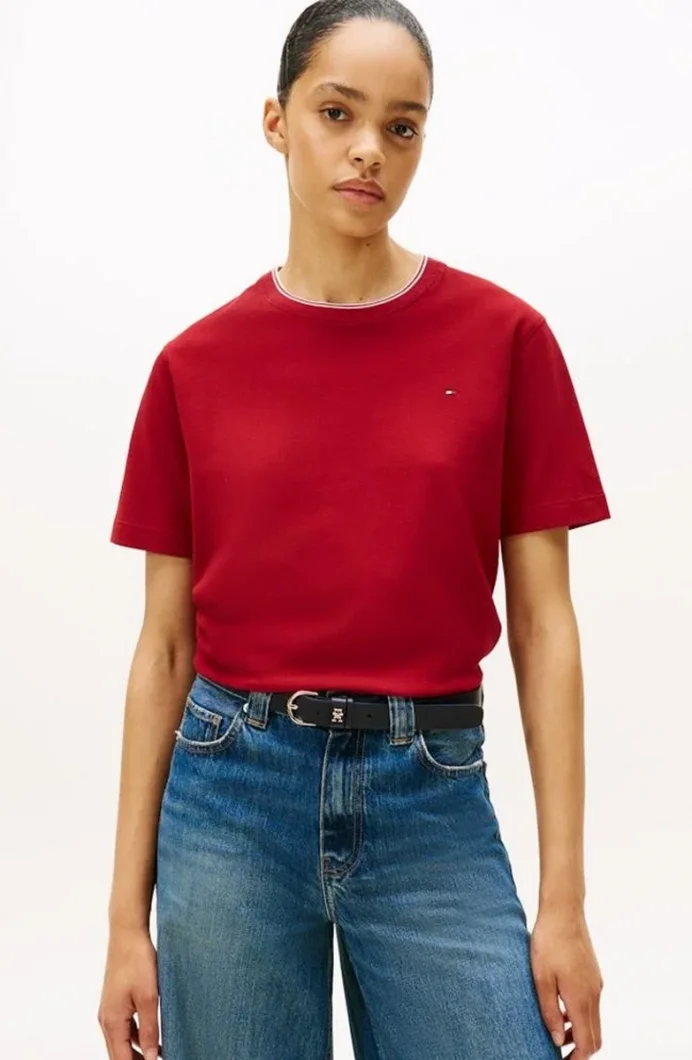 Tommy Hilfiger RWB Pike Bisiklet Yaka Kısa Kollu Kadın T-shirt WW0WW47310XIT