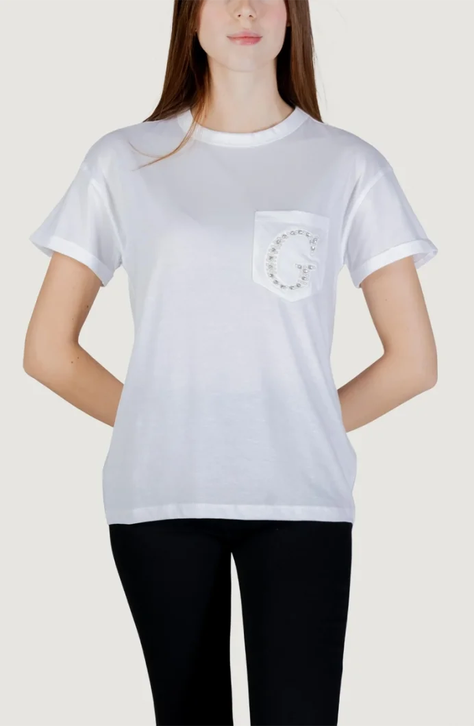Guess Kısa Kollu Bisiklet Yaka Cepli G Logolu Kadın Beyaz T-shirt W6GI17K3037-G011