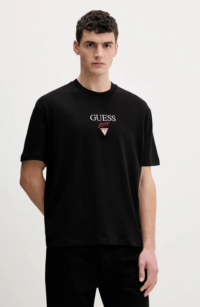 Guess GJ Kısa Kollu Büyük Beden Baker Logolu Erkek Siyah T-shirt M6RI45K8HM0-JBLK