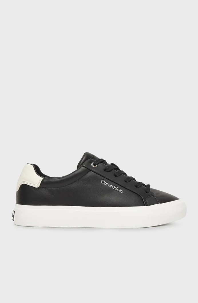 Calvin Klein Vulc Bağcıklı Deri ve Hareli Kadın Siyah Sneaker HW0HW02747-0GK
