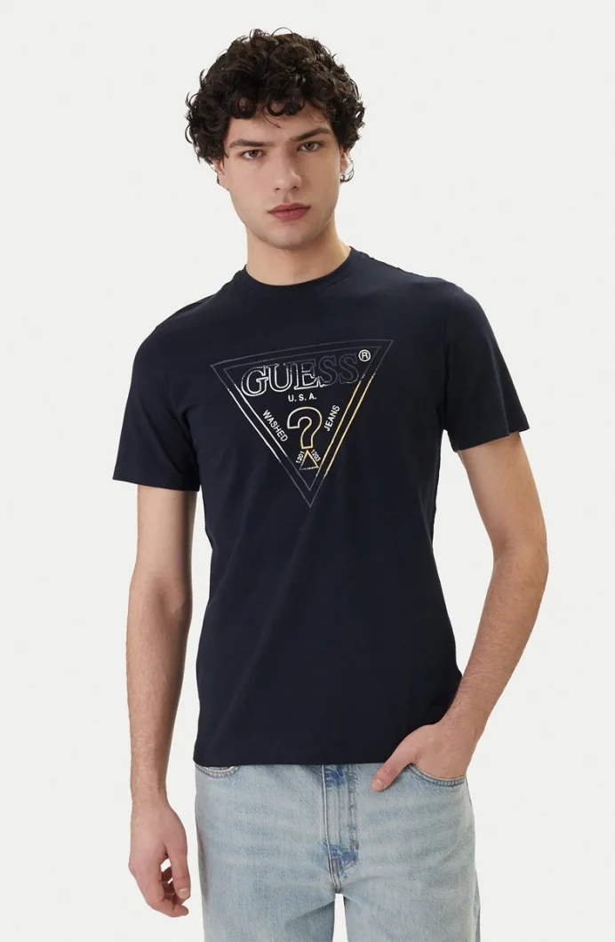 Guess Bisiklet Yaka Kısa Kollu Üçgen HD Çok Renkli Erkek Lacivert T-shirt M6GI11K2992-G7V2
