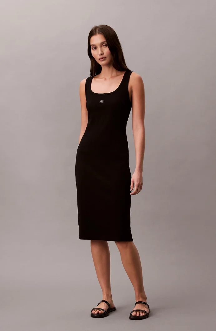 Calvin Klein Kolsuz Bebek Fitilli Dokuma Etiketli Kare Yaka Kadın Siyah Elbise LV047F257G-UB1