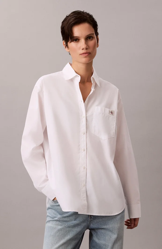 Calvin Klein Pamuklu Poplin Rahat Kesim Dokuma Kadın Beyaz Gömlek LV047F147G-YAA
