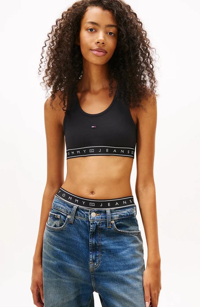 Tommy Hilfiger TJW Kısa Şerit Detaylı Büstiyer Kadın Siyah T-shirt DW0DW22537BDS