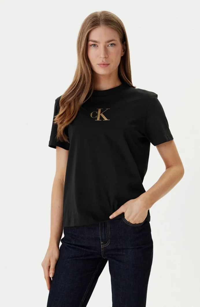 Calvin Klein Kısa Kollu Klasik Folyolu CK Kadın Siyah T-shirt LV047E804G-KHN