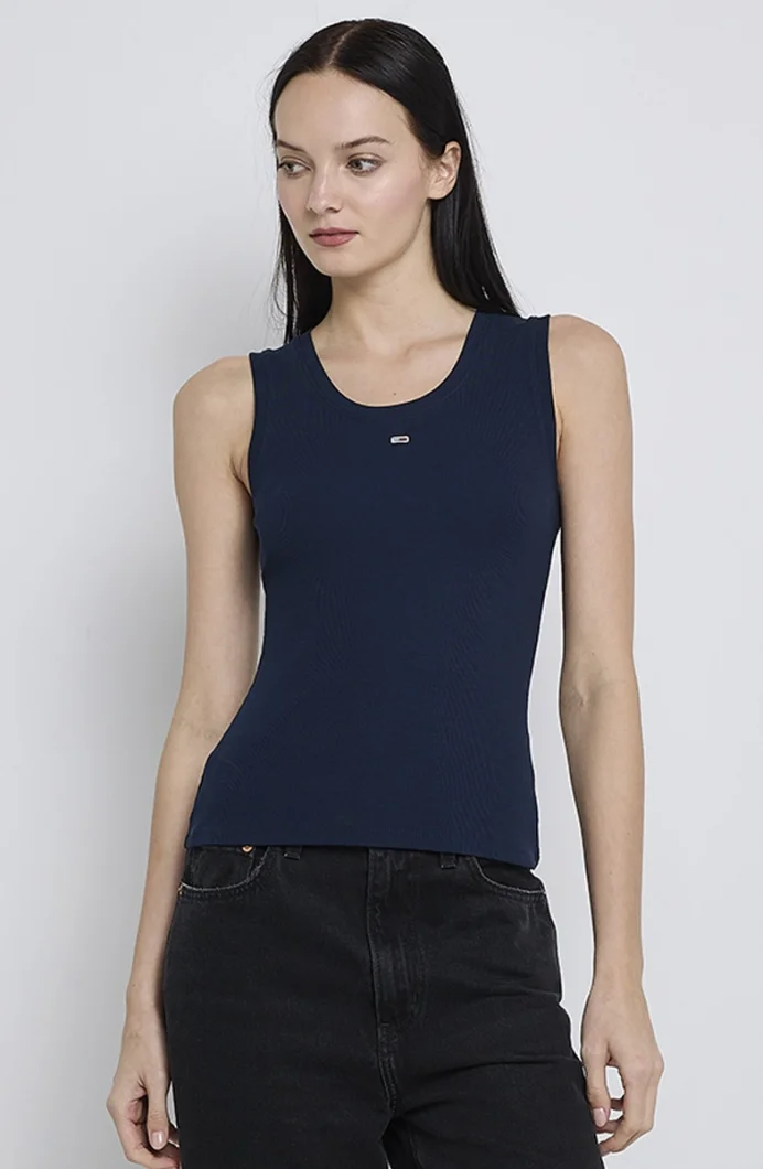 Tommy Hilfiger TJW Essential Fitilli Kolsuz Kadın Mavi T-shirt DW0DW20673C1G