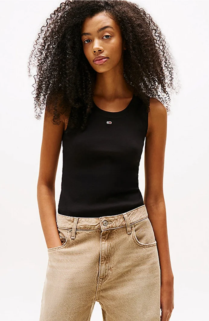 Tommy Hilfiger TJW Essential Fitilli Kolsuz Kadın Siyah T-shirt DW0DW20673BDS