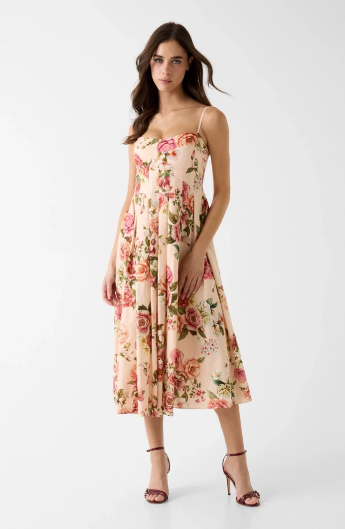 Guess Kolsuz Bria Keten Kadın Çok Renkli Elbise W6GKAFW2558-PMM9