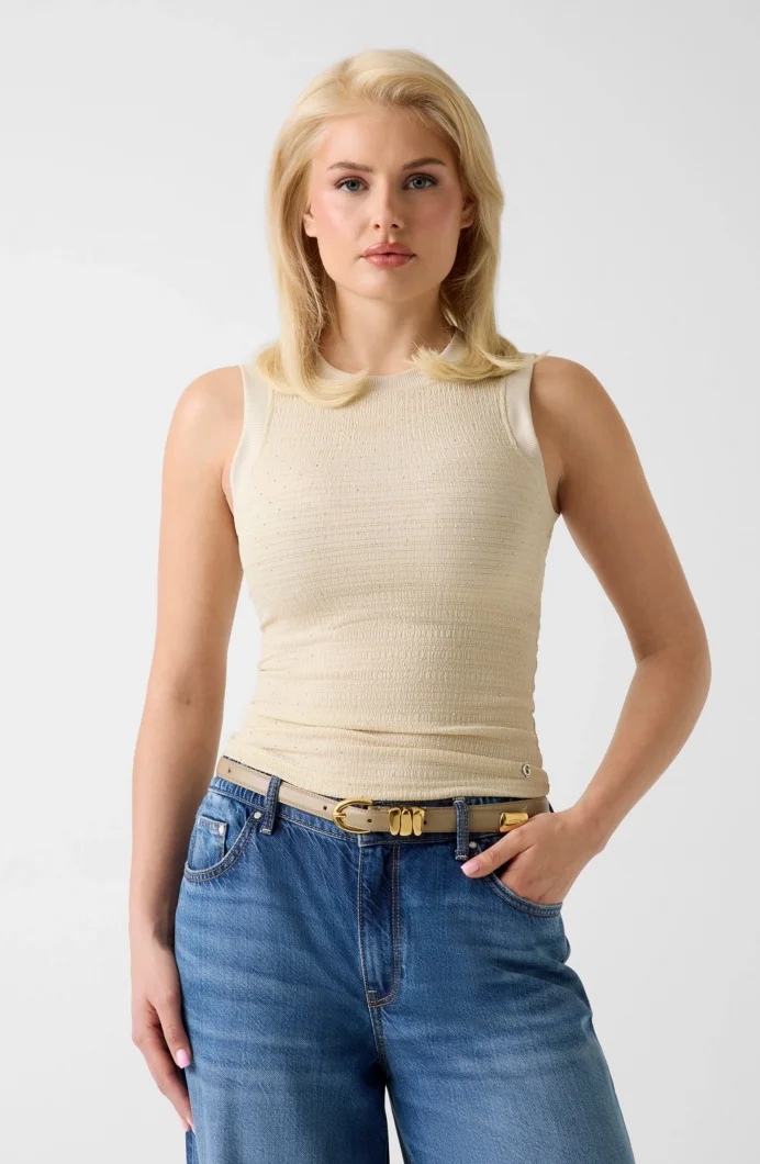 Guess Kolsuz Francine Büzgülü Taş İşlemeli Kadın Beyaz Top W6GP14K2940-F1CY