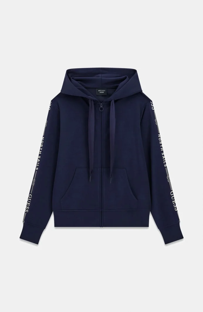 Guess GuessxNS Fermuarlı Kapüşonlu Kadın Lacivert Sweatshirt W6GQ03K2656-G7V2