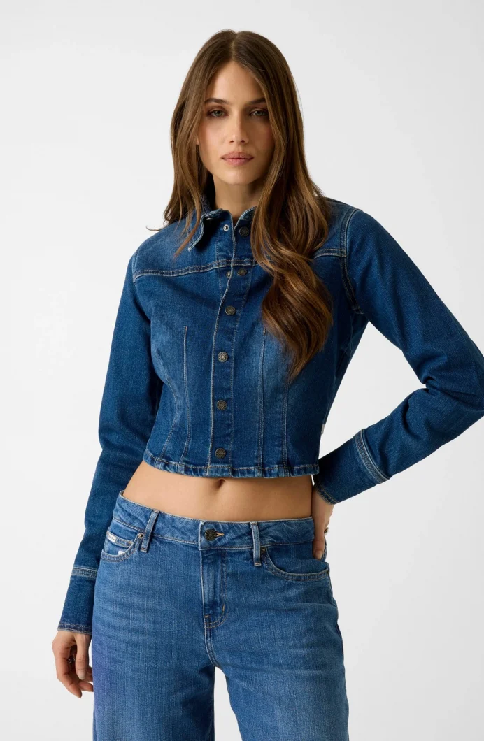 Guess GJ Uzun Kollu Dar Kesim Kısa Ceket Gömlek Kadın Lacivert Ceket W6RN84D7251-GTDW