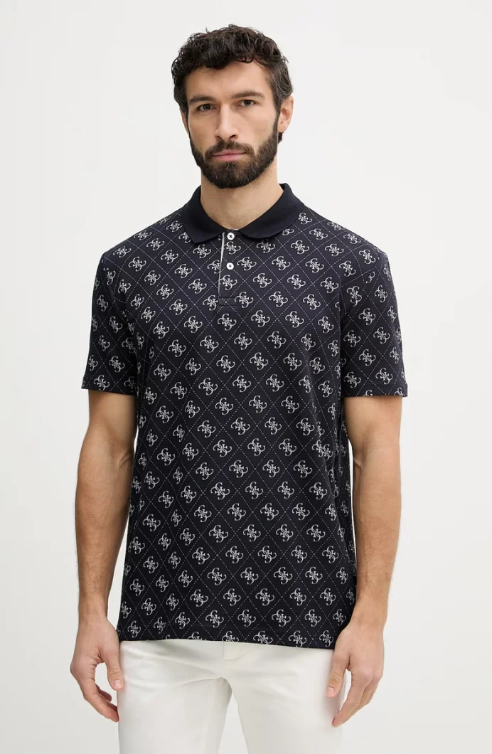 Guess Kısa Kollu Tamamı 4G Jakarlı Polo Yakalı Erkek Lacivert Polo T-shirt M6GP04K3073-FBDB