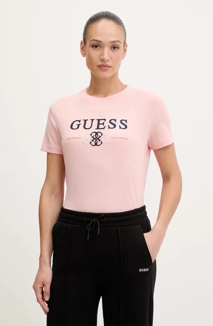Guess Steffi Bisiklet Yaka Kısa Kollu Kadın Pembe T-shirt V6RI13KD772-C420