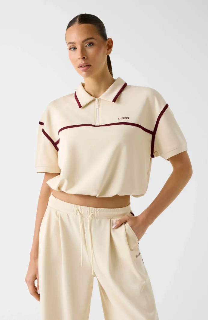 Guess Jasmine Kısa Polo Yakalı Yarım Fermuarlı Kadın Beyaz Sweatshirt V6GP01K2945-G047