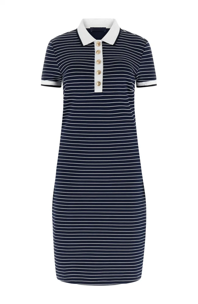 Guess Kısa Kollu Polo Yakalı Alphonsine Çizgili Kadın Çok Renkli Elbise W6GK14K2948-SB09