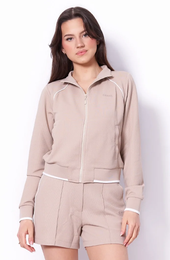 Guess Sarah Pike Hakim Yaka Tam Fermuarlı Kadın Bej Eşofman Üstü V6GQ05K2916-G1BW