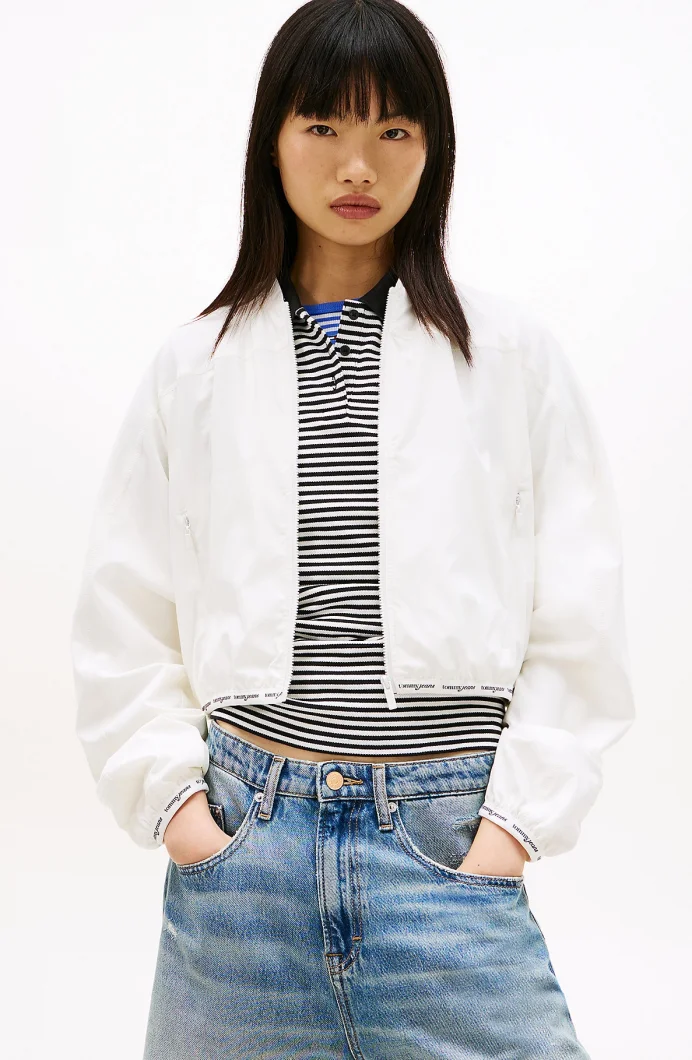 Tommy Hilfiger TJW Logolu Biyeli Bomber Kadın Beyaz Ceket DW0DW22323YBL