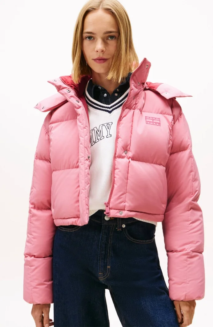Tommy Hilfiger TJW Alaska Grid Kısa Kuş Tüyü Kadın Pembe  Mont  DW0DW21624THC