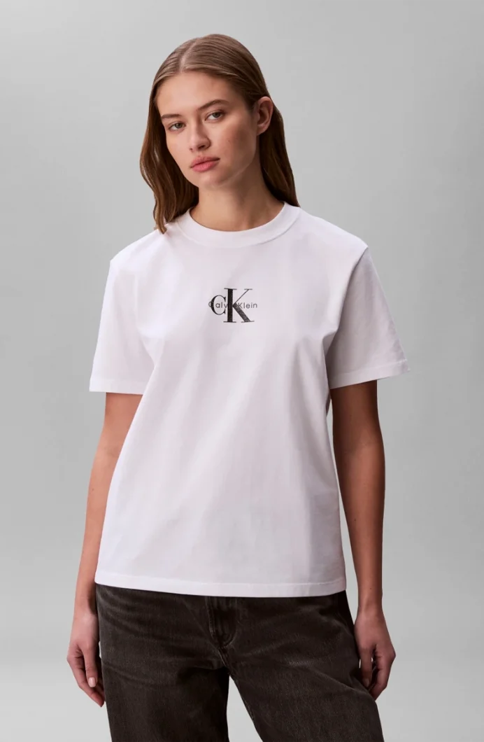 Calvin Klein Kısa Kollu 20s Klasik Logolu Kadın Beyaz T-shirt LV047C856G-YAF