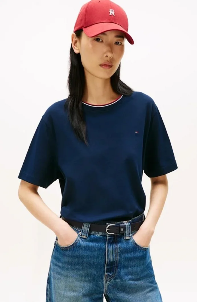 Tommy Hilfiger RWB Pike Bisiklet Yaka Kısa Kollu Kadın T-shirt WW0WW47310C1G