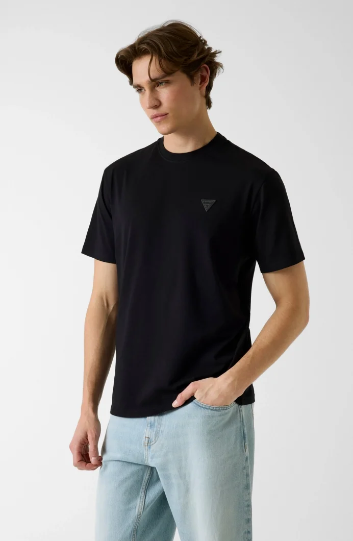 Guess Bisiklet Yaka Kısa Kollu Küçük Yamalı Pamuklu Modal Erkek Siyah T-shirt M6GI21K3053-JBLK