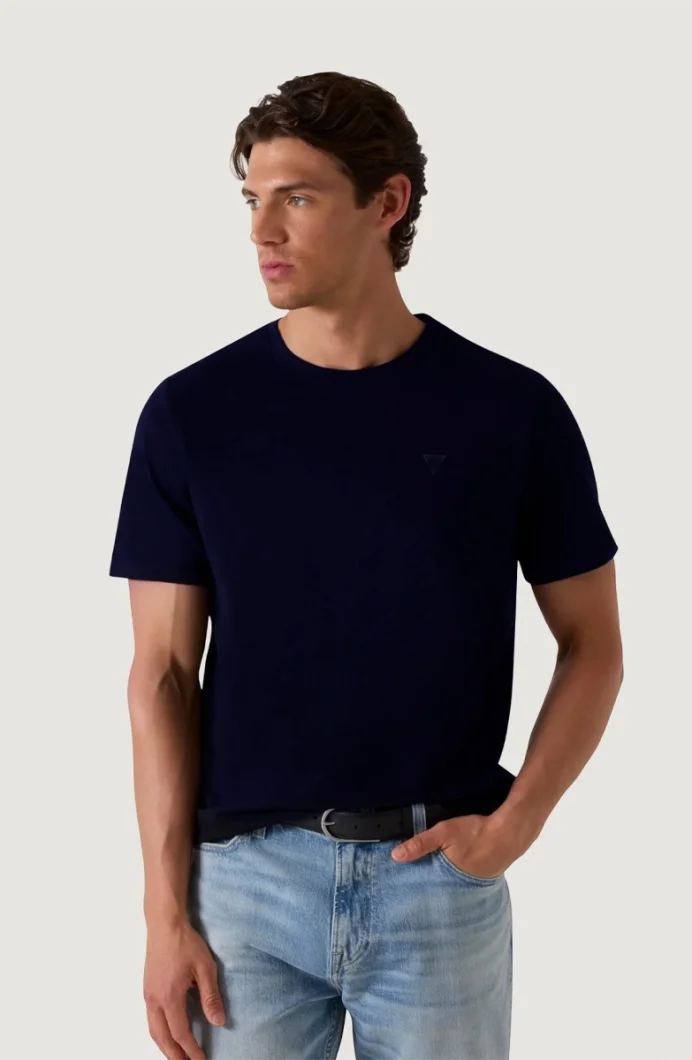 Guess Bisiklet Yaka Kısa Kollu Küçük Yamalı Pamuklu Modal Erkek Lacivert T-shirt M6GI21K3053-G7V2