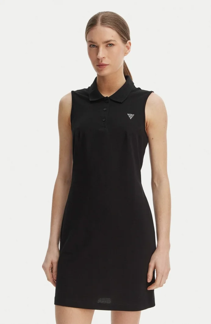 Guess Silvy Kısa Kollu Polo Yakalı Kadın Siyah Elbise V6GK09K3152-JBLK