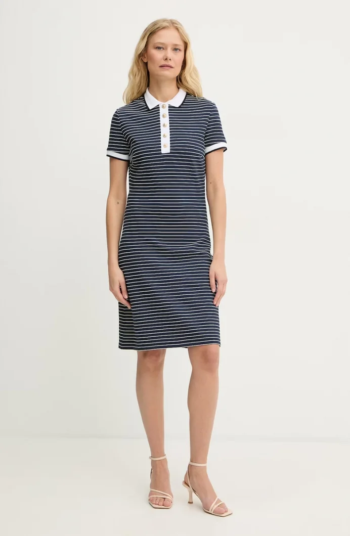 Guess Kısa Kollu Polo Yakalı Alphonsine Çizgili Kadın Çok Renkli Elbise W6GK14K2948-SB09