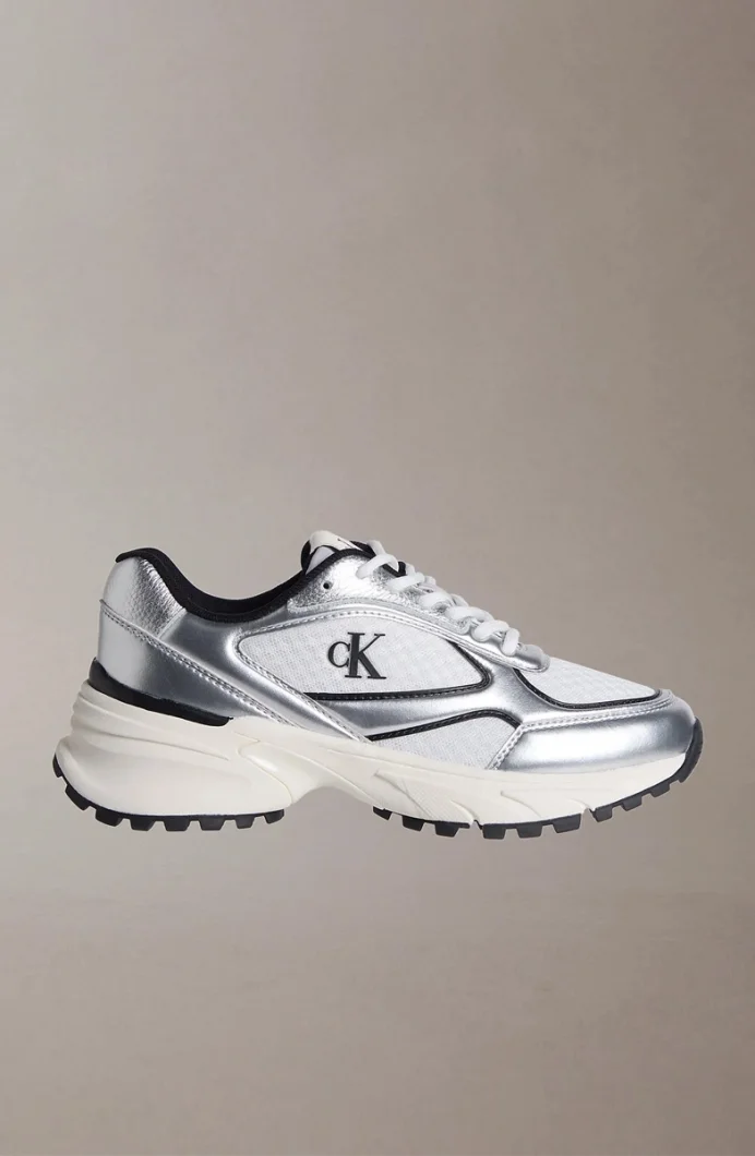 Calvin Klein Hike Runner Bağcıklı File Detaylı Metalik Kadın Gri Sneaker YW0YW02063-0IX
