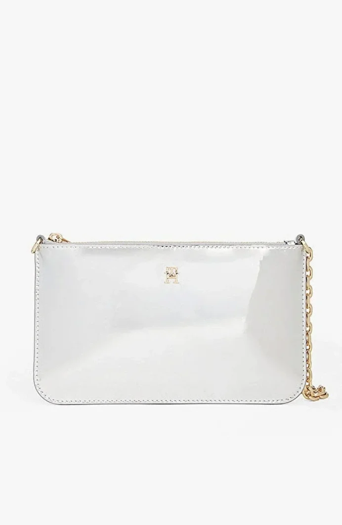 Tommy Hilfiger TH Icon Metalik Zincirli Omuz Kadın Gri Cüzdan AW0AW18219PE6