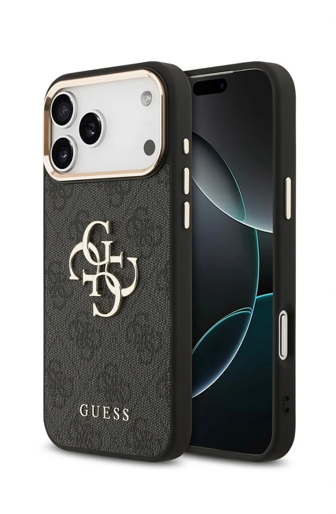 Guess 4G Büyük Klasik Logolu Altın Detaylı Siyah iPhone 17 Pro Max Kadın Siyah Telefon Kılıfı GUHCP17X4GMGCGR