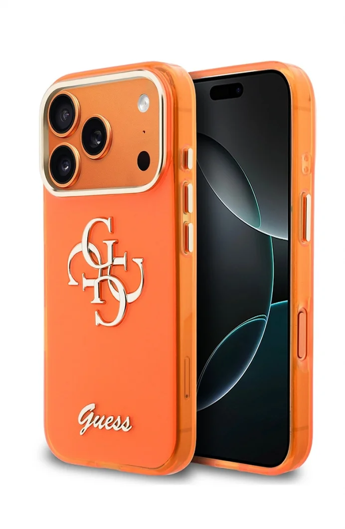 Guess IML 4G Yazılı Metalik Turuncu iPhone 17 Pro Max Kadın Turuncu Telefon Kılıfı GUHCP17X5HC4MLSO