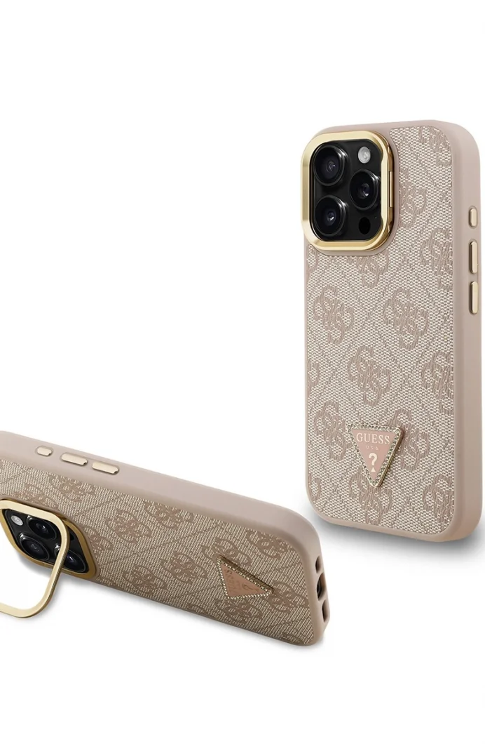 Guess iPhone 16 Pro Max Orjinal Lisanslı PU Deri Kadın Pembe Telefon Kılıfı GUHMP16XPCS4GPTP