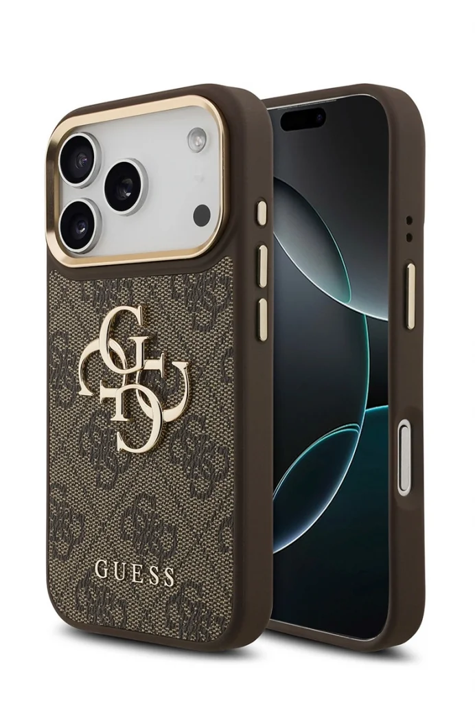 Guess iPhone 17 Pro Orjinal Lisanslı Gold Metal Kamera Kadın Kahverengi Telefon Kılıfı GUHMP17L4GMGCBR