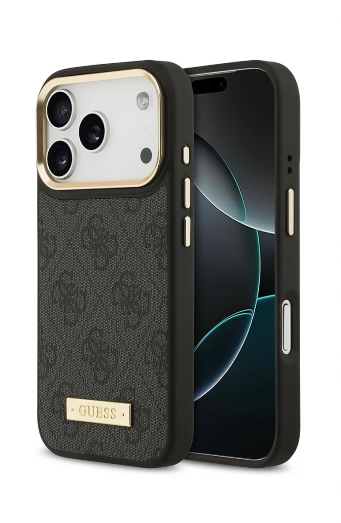 Guess MagSafe 4G PU Logo Plakalı Siyah iPhone 17 Pro Unisex Siyah Telefon Kılıfı GUHMP17LU4GP