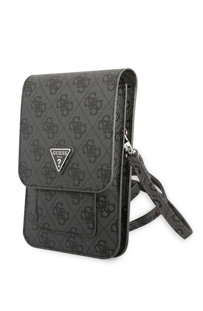 Guess Orjinal Lisanslı 4G Desenli Üçgen Logolu 5 Hazneli Kadın Siyah Telefon Çantası GUWBP4TMGR