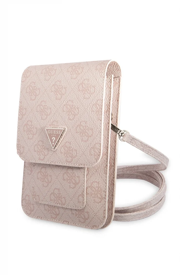 Guess Orjinal Lisanslı 4G Desenli Üçgen Logolu 5 Hazneli Kadın Pembe Telefon Çantası GUWBP4TMPI