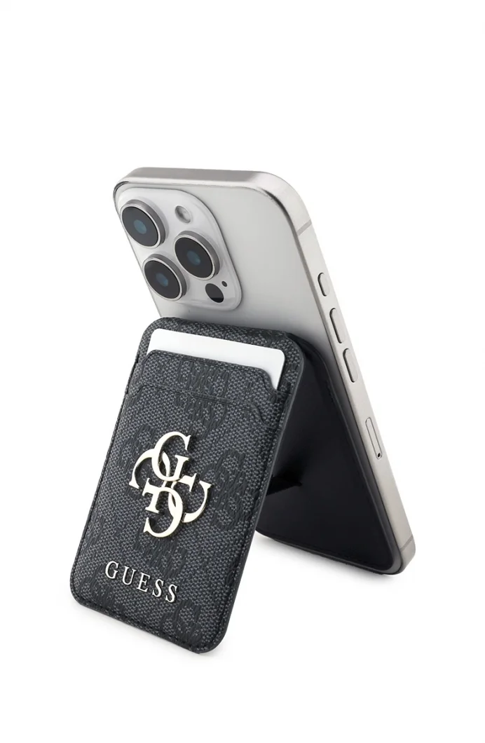 Guess 4G Metal Logolu MagSafe Kart Bölmeli Kadın Siyah Kartlık GUWMSHG4BLK