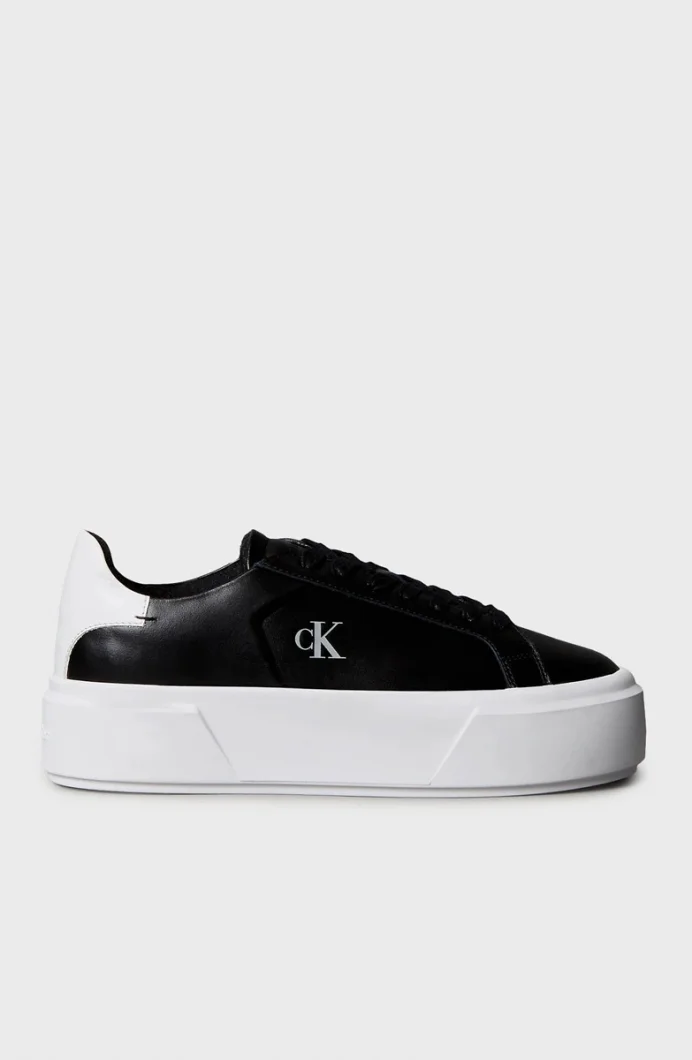 Calvin Klein Flatform Bağcıklı Deri Kadın Siyah Sneaker YW0YW01928-BEH