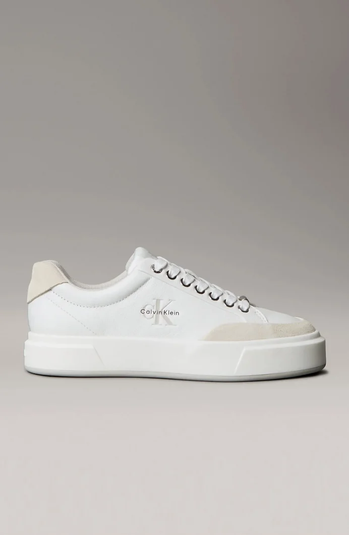 Calvin Klein Basket Cupsole Bağcıklı Deri Karışımlı Kadın Beyaz Sneaker YW0YW02023-0K7