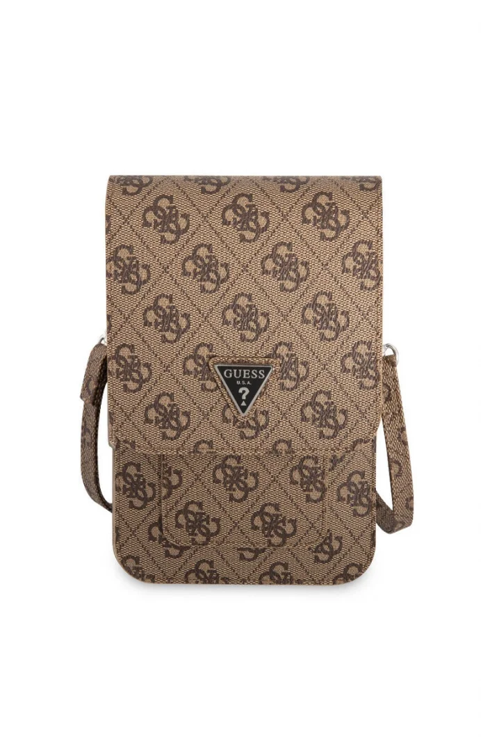 Guess 4G Desenli Üçgen Logolu 5 Hazneli Kadın Kahverengi Telefon Çantası GUWBP4TMBR