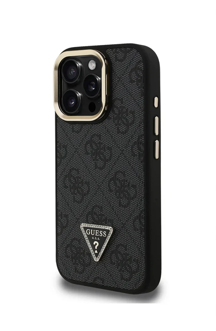 Guess Guess iPhone 16 Pro Max Kılıf Guess Orjinal Lisanslı PU Deri Siyah Telefon Kılıfı GUHMP16XPCS4GPTK