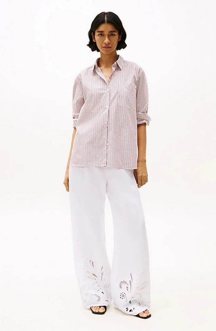 Tommy Hilfiger BRODERIE ANGLAISE LINEN PANTS Kadın  Pantolon WW0WW44782YCF
